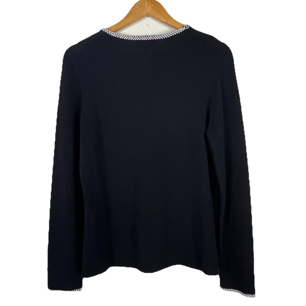 Charter Club 100% Cashmere Sweater Women L Black Pearl Trim Long Sleeve - Picture 6 of 13